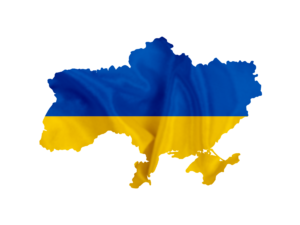 flaga Ukrainy w kształcie granic tego państwa