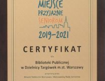 Certyfikat - Miejsce Przyjazne Seniorom 2019-2021