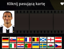 pośrodku wyświetla się zdjęcie piłkarza; poniżej trzeba wybrać jego narodowość, klikając odpowiednią flagę
