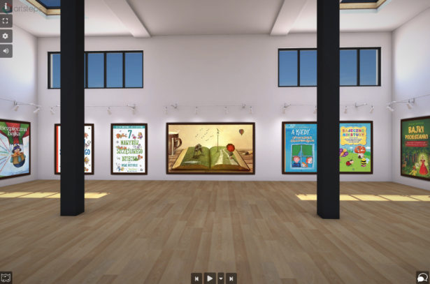 obrazek przedstawia salę; na ścianach widnieją okładki książek wspierających rozwój dzieci