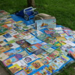 książki na kocu na trawie - na sprzedaż