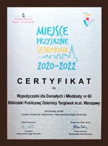 Certyfikat „Miejsce Przyjazne Seniorom na lata 2020-2022”