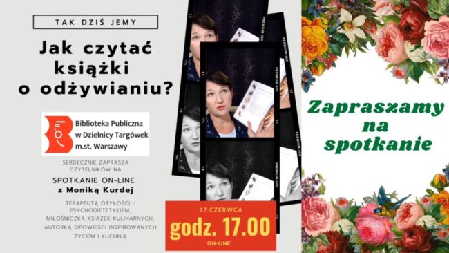 zdjęcia Moniki Kurdej; plakat zapraszający na spotkanie online