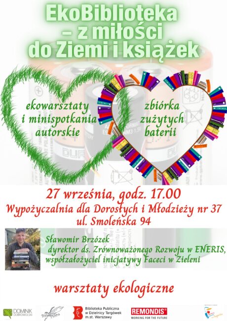 plakat zapraszający na warsztaty 27 września o godzinie 17 w wypożyczalni dla dorosłych i młodzieży nr 37 przy ulicy Smoleńskiej 94
