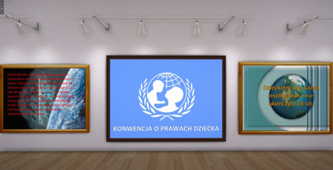 wirtualna sala, na ścianach informacje o prawach dziecka