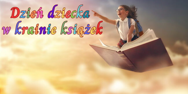 roześmiana dziewczynka leci w powietrzu na otwartej książce