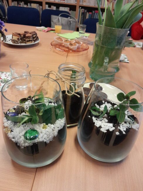 roślinki w słoikach posadzone podczas warsztatów florystycznych