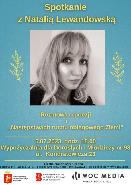 Plakat promujacy spotkanie z Natalią Lewandowską.