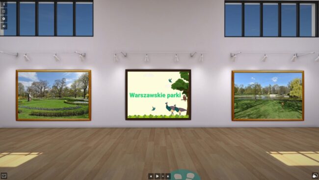 wirtualna sala, na ścianach zdjęcia parków wymienionych w tym wpisie