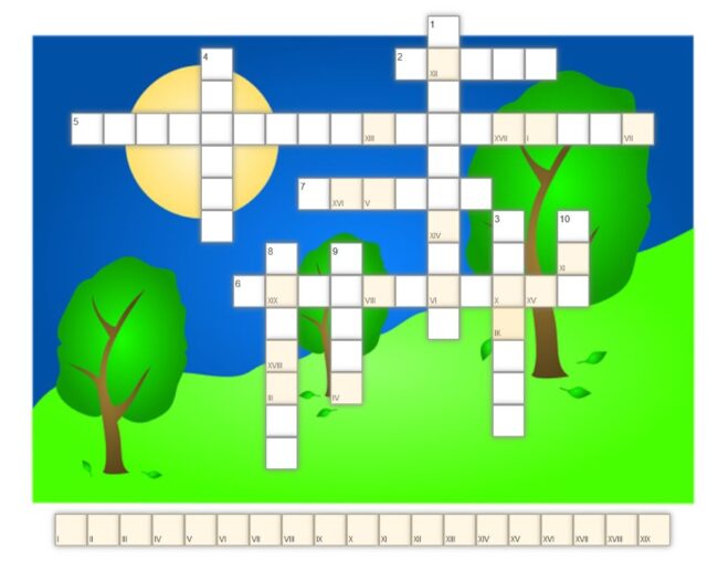 krzyżówka; w tle zielone drzewa, trawa i słońce