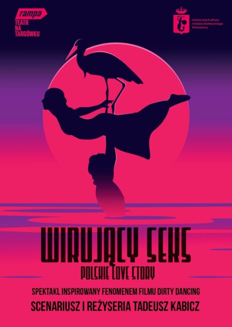 cień mężczyzny unoszącego kobietę, na jej plecach stoi ptak, w tle zachodzące słońce