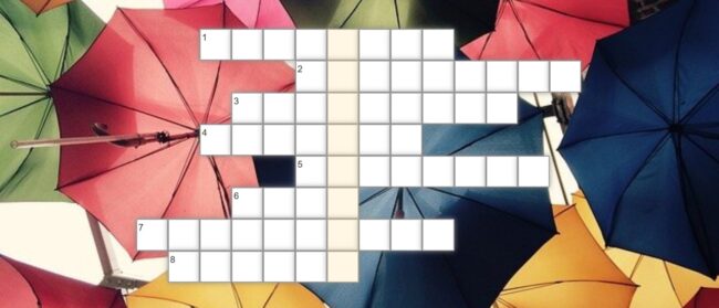krzyżówka; w tle parasole