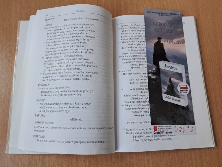 zakładki do książek z okładką promującą Kordiana Juliusza Słowackiego