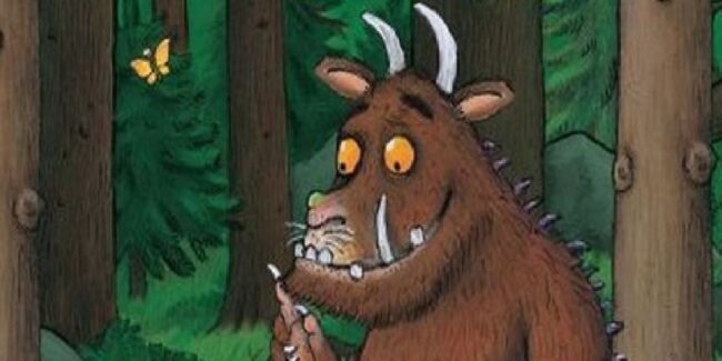 na okładce tytułowy stworek Gruffalo w lesie