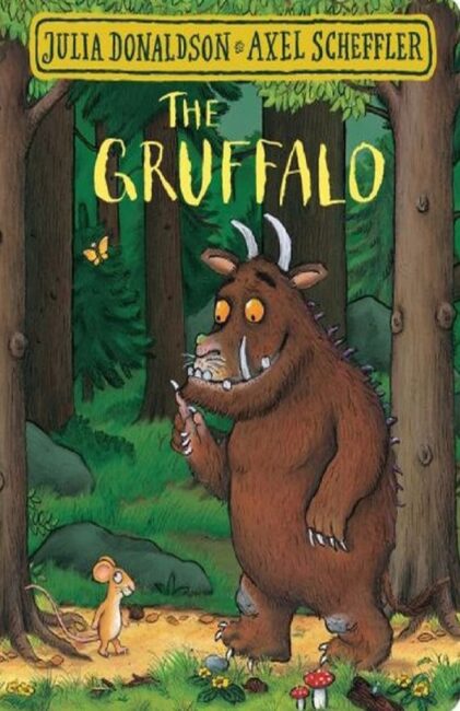 na okładce tytułowy stworek Gruffalo w lesie