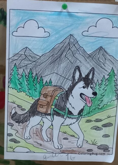 obrazek psa pokolorowany przez dziecko