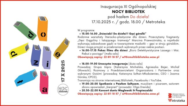 plakat z programem Nocy Bibliotek w Metrotece