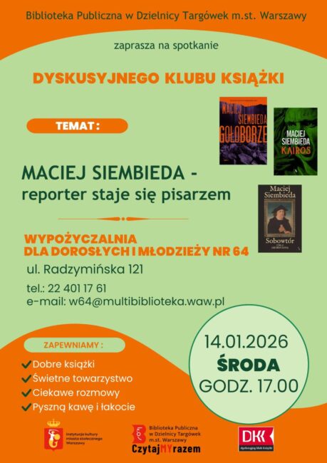 plakat promuje spotkanie dyskusyjnego klubu książki