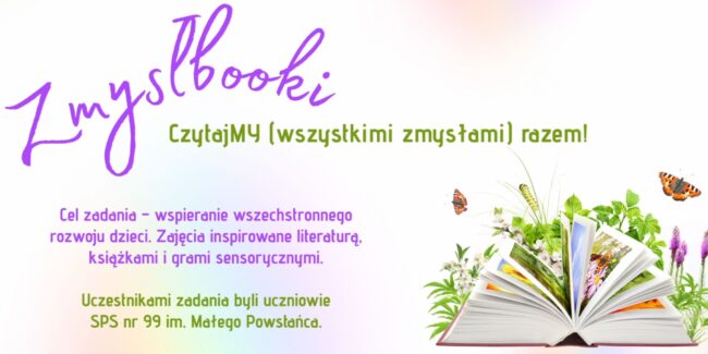na ilustracji książka, z której wyfruwają motyle i wyrastają kwiaty wraz z trawą
