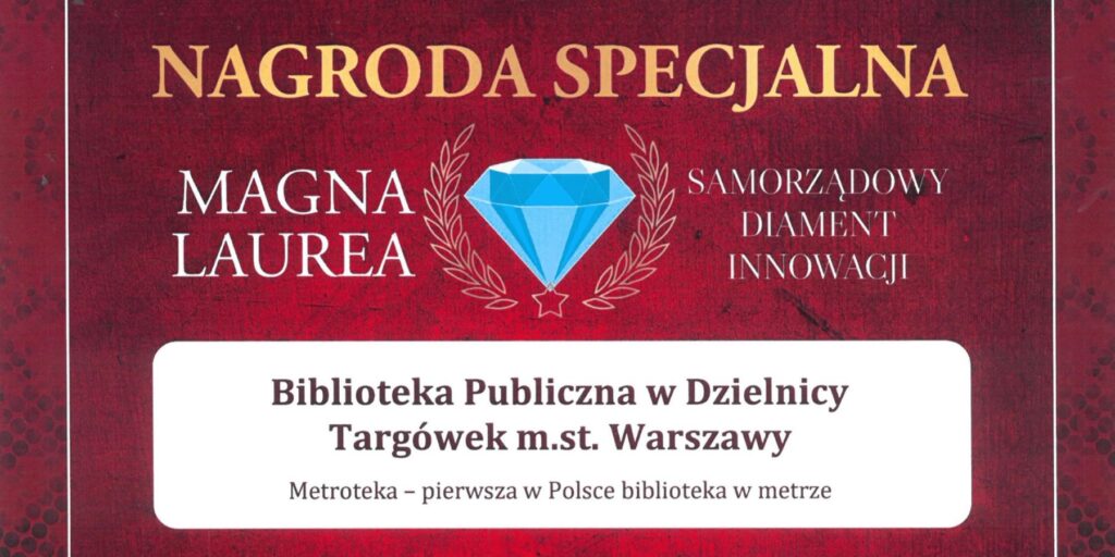 dyplom dla Metroteki - nagroda specjalna diament innowacji