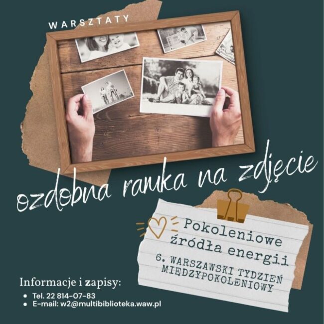 na plakacie jest ozdobna ramka na zdjęcia