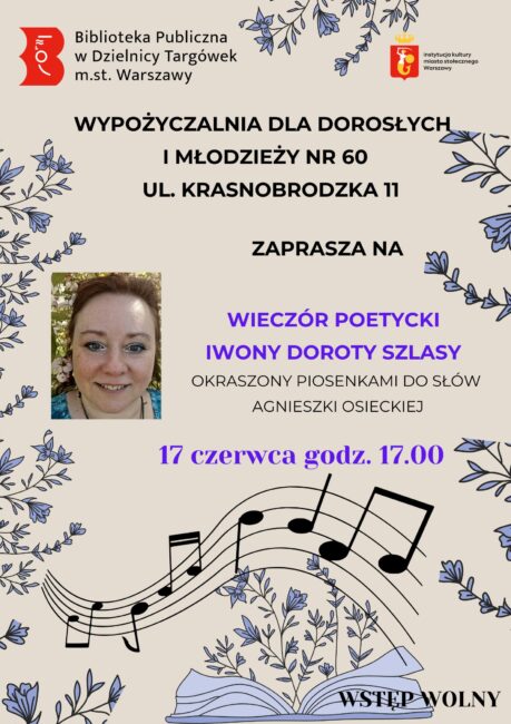 wieczór poetycki Iwony Doroty Szlasy plakat