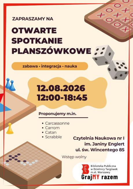 na plakacie gry planszowe, kości do gry, kółko i krzyżyk
