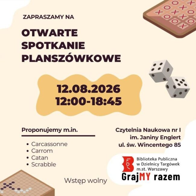 na plakacie gry planszowe, kości do gry, kółko i krzyżyk
