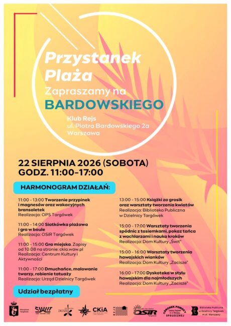 plakat promuje wydarzenie - Przystanek plaża, na plaży na Bardowskiego 2A, Klub Rejs