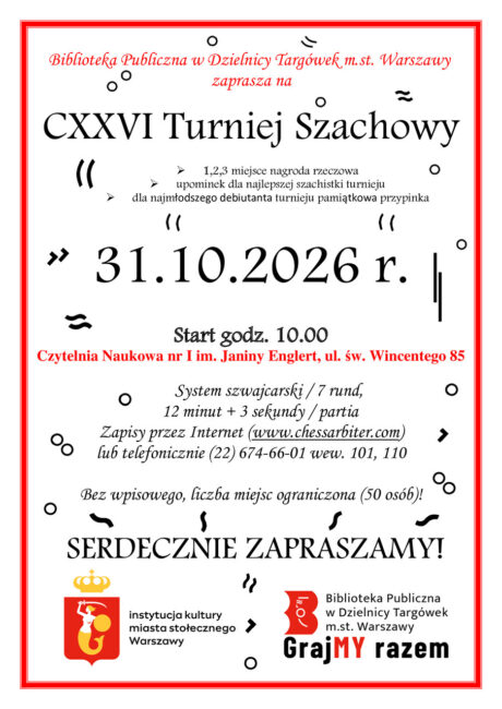 126. turniej szachowy w czytelni naukowej plakat