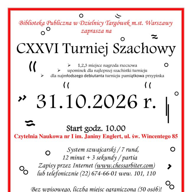 126. turniej szachowy w czytelni naukowej plakat