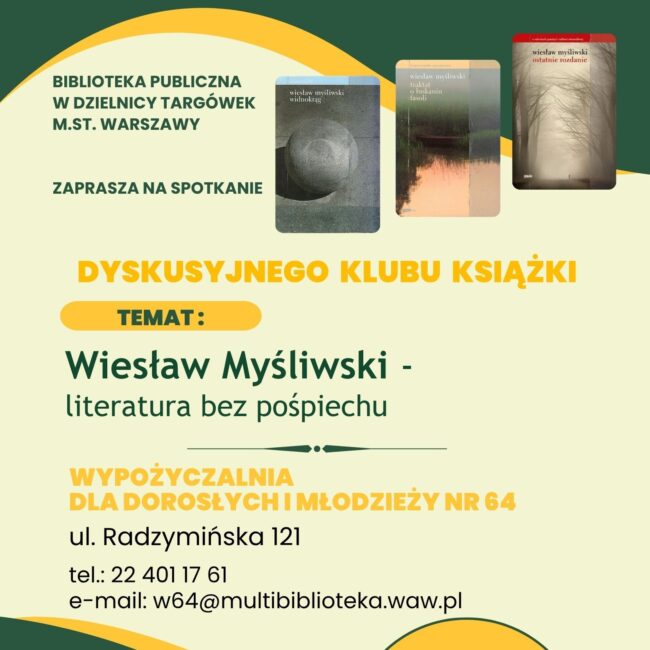 dyskusyjny klub książki Wiesław Myśliwski plakat