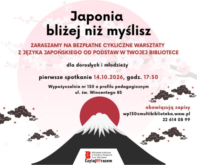 plakat promuje warsztaty z języka japońskiego